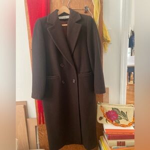 Rare Vintage Evan Picone Dark Chocolate Brown Double-Breasted 100% WOOL Coat